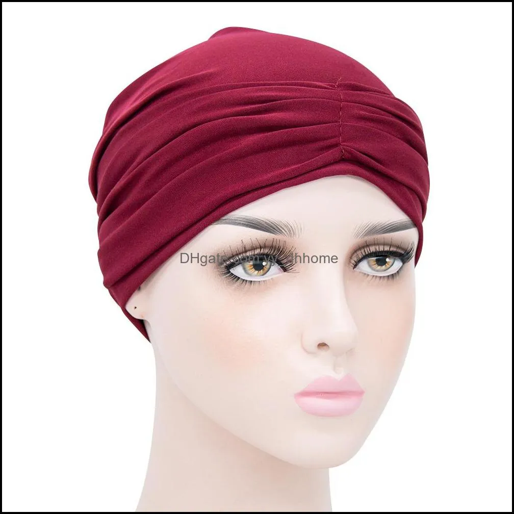 Trendy Turban Caps For Women Plain Muslim Hijab Scarf Hijabs India African Head Wraps Turbante Headscarf Bonnet Beanies New