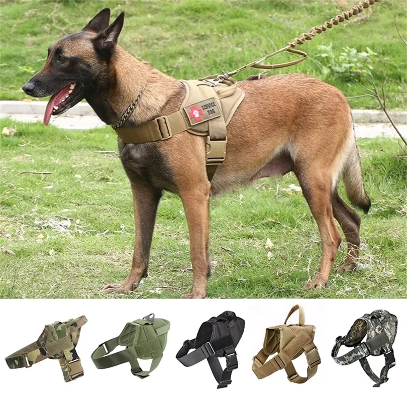 Militär taktisk hund Harness Patrol K9 Working Pet Collar Liten stor hund Harness Service Dog Vest med handtag PET -produkter T200517