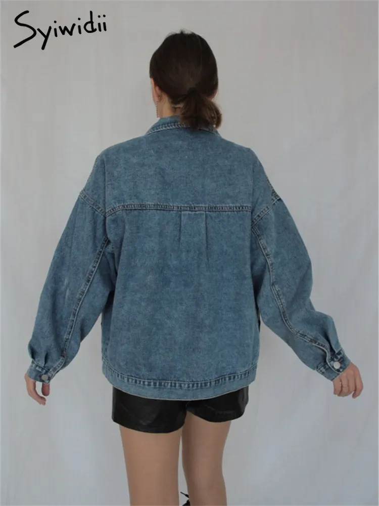 syiwidii denim for women closithedized jeans coat韓国コート春秋のジャケット春の秋のジャケットブルーアウトウェアl220815