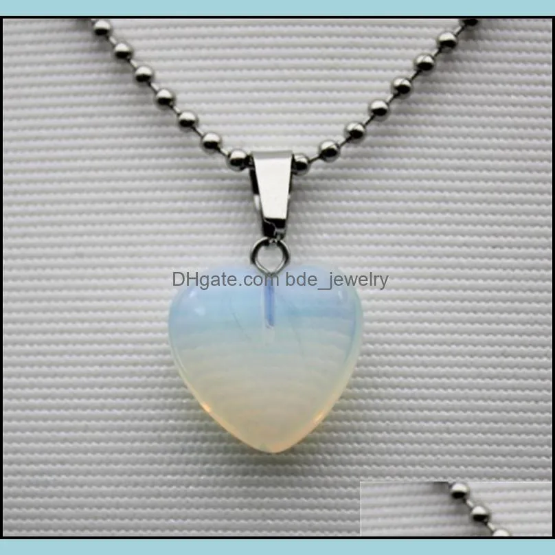 stainless chain natural stone love heart pendant pink quartz crystal agates turquoises malachite stone necklace