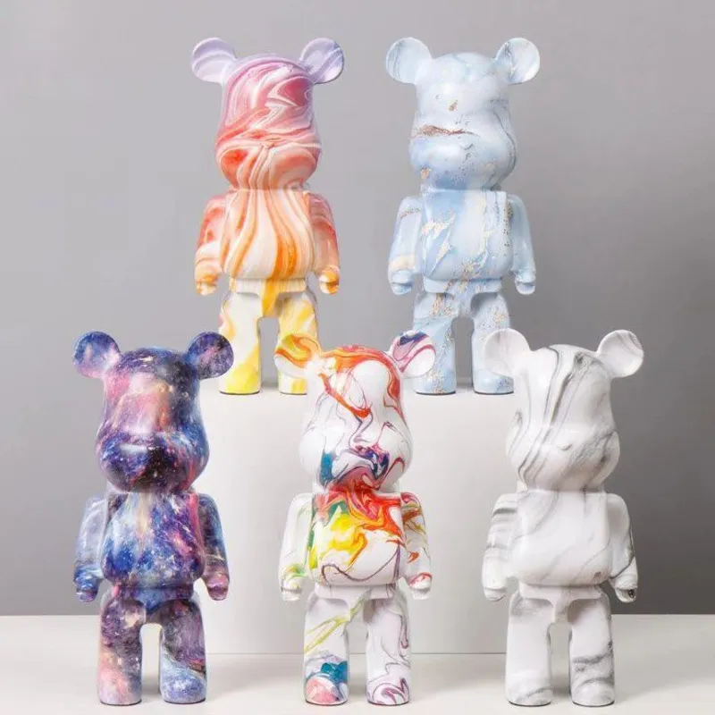 28cm Painting Bearbricklys Statue Resin Be@rbrick Violence Bear Piggy Bank Sculpture Figure Ornaments Bookshelf Home Decor Gift 220318