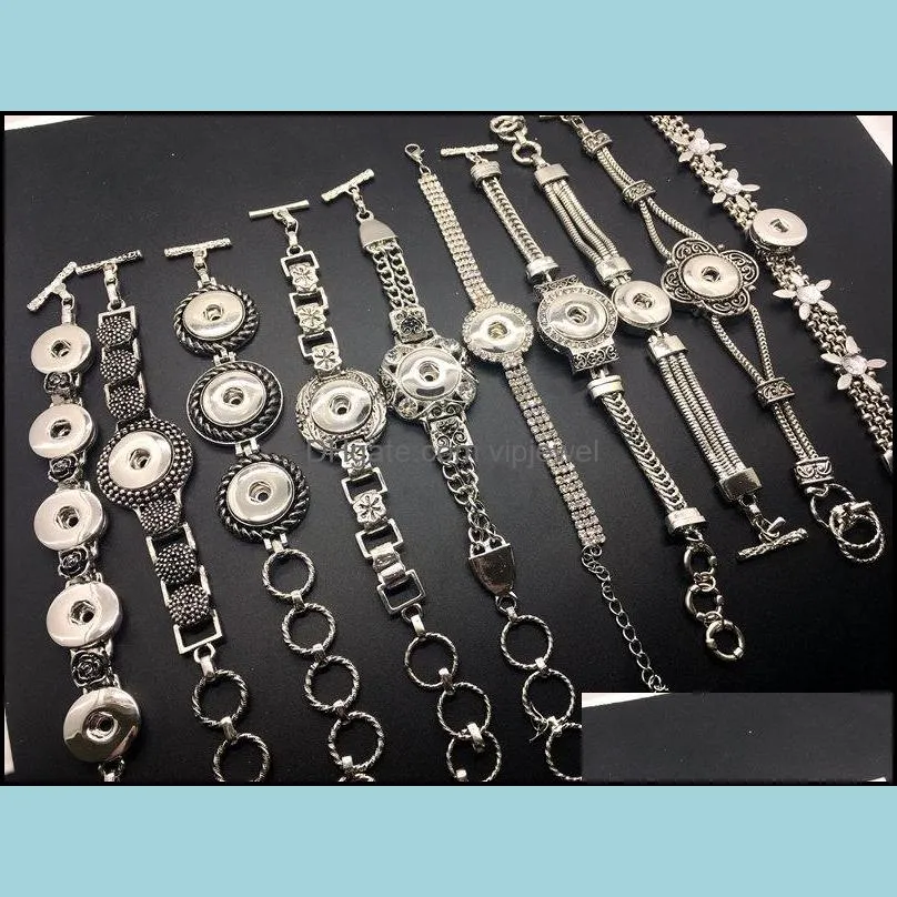 Wholesale 20pcs Lot Different Style Silver Snap Charm Bracelet Interchangeable Diy Snap Jewely Bangle Fit 18mm Ginger Snap Chunk