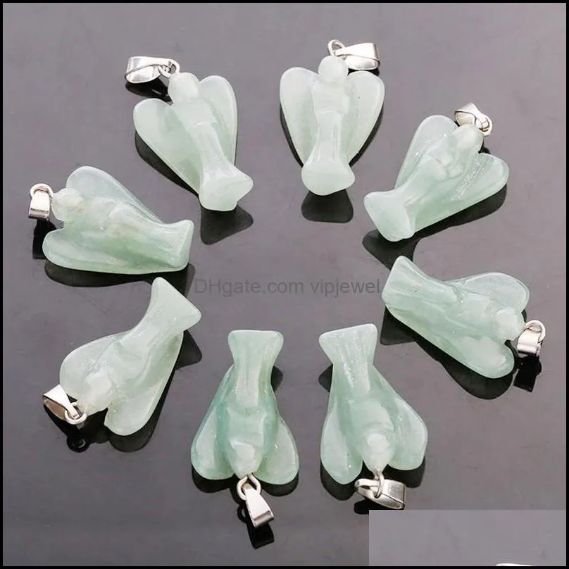 natural stone angel charms rose quartz tiger`s eye opal pendants crystal pendants clear chakras gem stone fit earrings necklace making