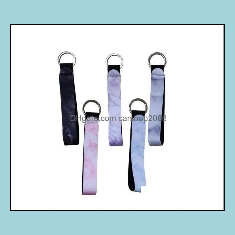 New Wristband Keychains Floral Printed Key Chain Neoprene Key Ring Wristlet Keychain for Promotion Gift 20 Designs