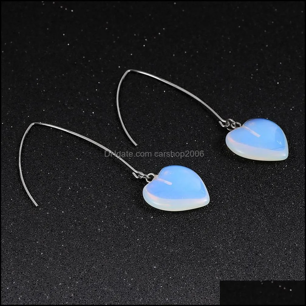heart turquoises rose crystal quartz tiger eye opal stone charms dangling earrings amethysts hanging earring fashion women jewelry