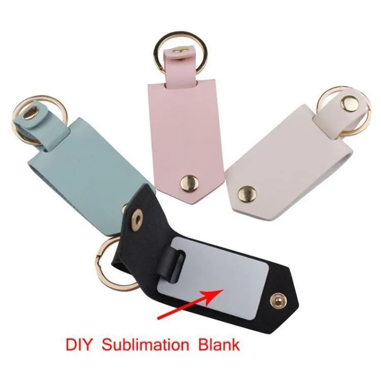 Porte-clés en cuir de faveur de fête Pendentif Sublimation Blank Alliage d'aluminium Porte-clés de voiture Transfert de chaleur DIY Porte-clés décoratif en gros