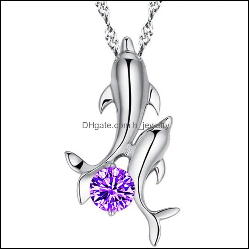 silver necklace for woman fashion jewelry crystal zircon  dancing pendant necklace hjewelry