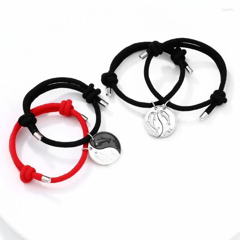 Cadena de eslabones Moda Delfín Amor Pareja Pulsera Un par de piedras magnéticas que atraen el colgante trenzado del Día de San Valentín Fawn22