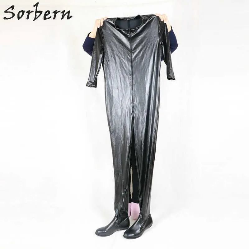 Sorbern Custom Cat Suit Crotch Boots Body Suit med handskar Low Heel Round Toe Streched Bodywear BDSM