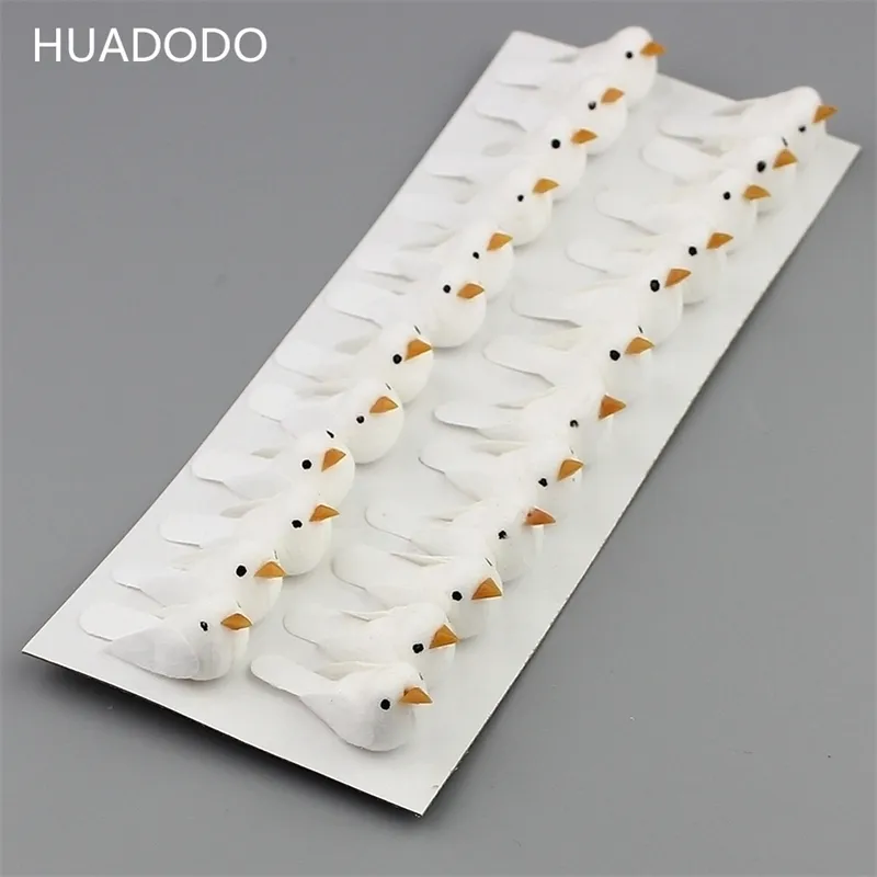 HUADODO 24pcs Mini white Foam Artificial Birds For Miniature Garden Home scrapbooking Christmas Decoration Y201020