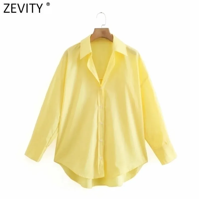 Zevity Kobiety Po prostu Candy Color Casual Slim Poplin Shirts Office damskie bluzka z długim rękawem Chic Chic Chemise Tops LS9405 220803
