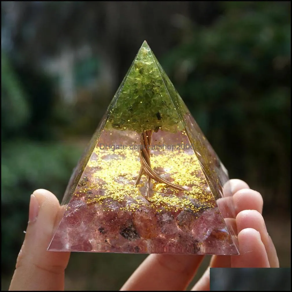 Orgonite Pyramid Decor Energy Generator Amethyst Peridot Healing Crystal Sphere Reiki Chakra Protection Meditation Figurines Craft