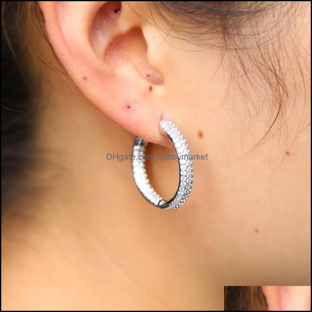 25mm 50mm big small huggie hoop earring full lab diamond cz paved circle hoops european fashion women gift bling hoops design