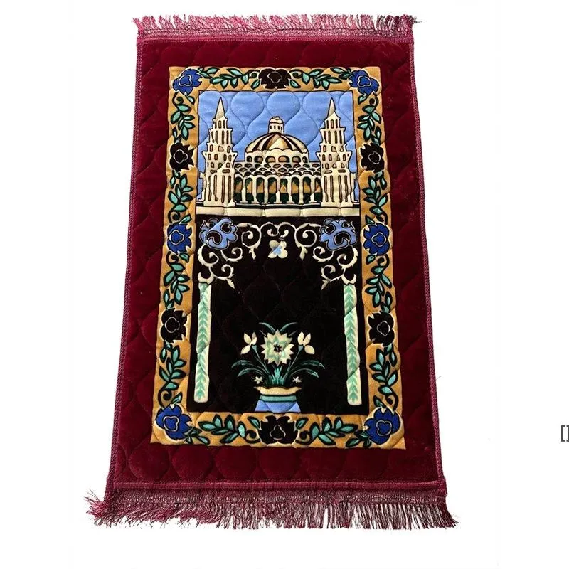 Thicken Cashmere Muslim Prayer Carpets High-end Chenille Worship Carpet 110*70cm Islamic Musallah Rugs Arab Anti-slip Mat BBE13785