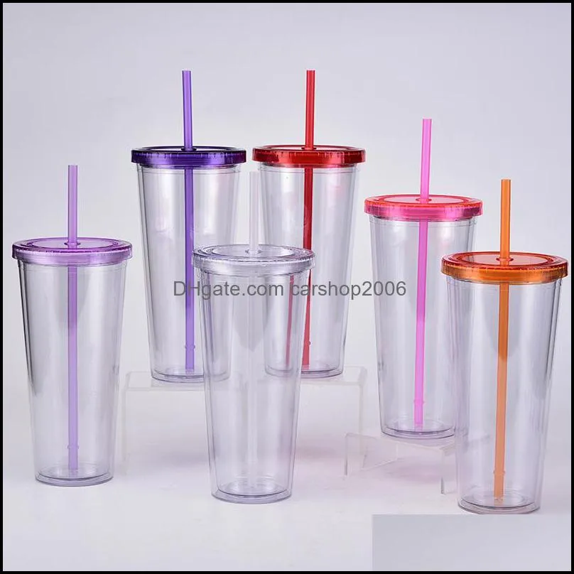 24oz transparent cups tumblers plastic drinking juice cup with lip and straw wll886