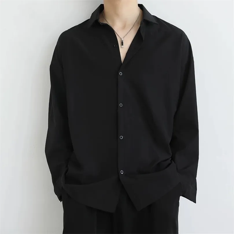Moda Primavera Cor Sólida Luxo Camisa Preta Manga Longa Tendência Coreana DK Uniforme Solto Casual Negócios Camisas para homens 220401