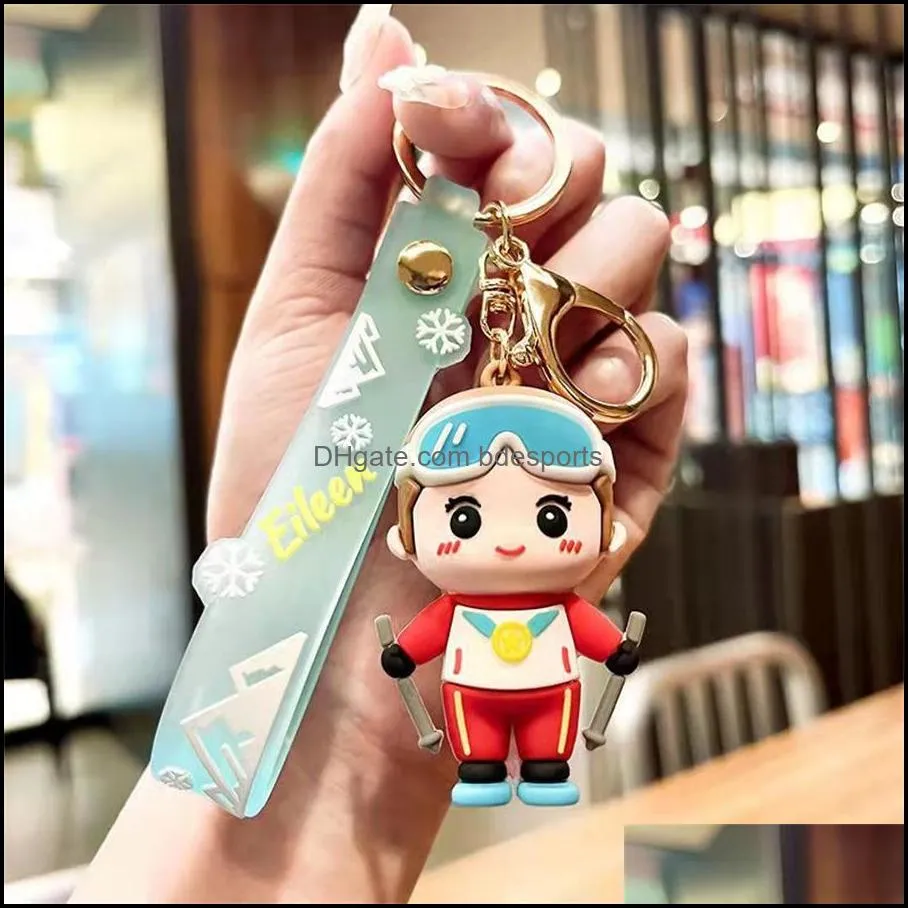 Party Favor New trend creative cartoon ice and snow sports girl soft keychain women`s bag mobile phone pendant pendant