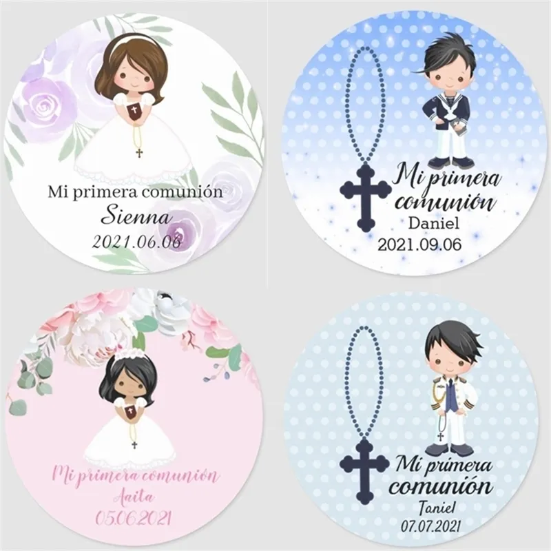 50 Autocollants Personnalisés – Croix, Prénom, Date – 4 Cm – Baptême, Mariage, Anniversaire – MameArt