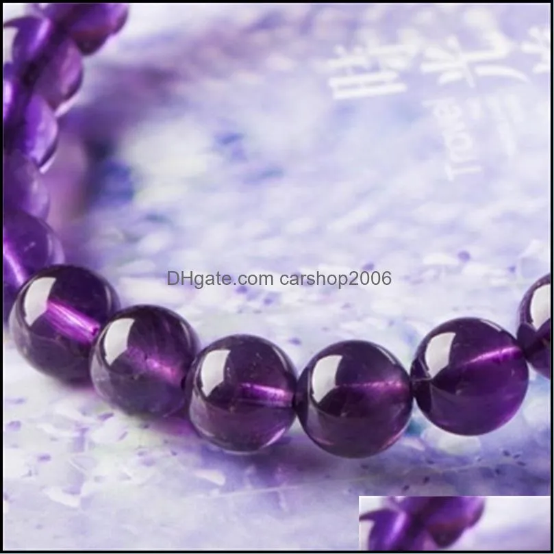 8mm Round Beaded Strand Shape Glass Purple Amethyst Crystal Gemstone Beads Bracelet for Man Woman Bracelets Stretch 1135 Q2