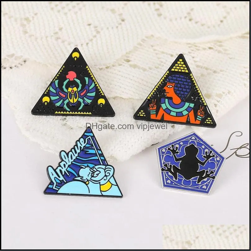 women triangle characters frog egypt brooch pyramid alloy geometric clothing badges european backpack bag sweater skirt clothes lapel pin