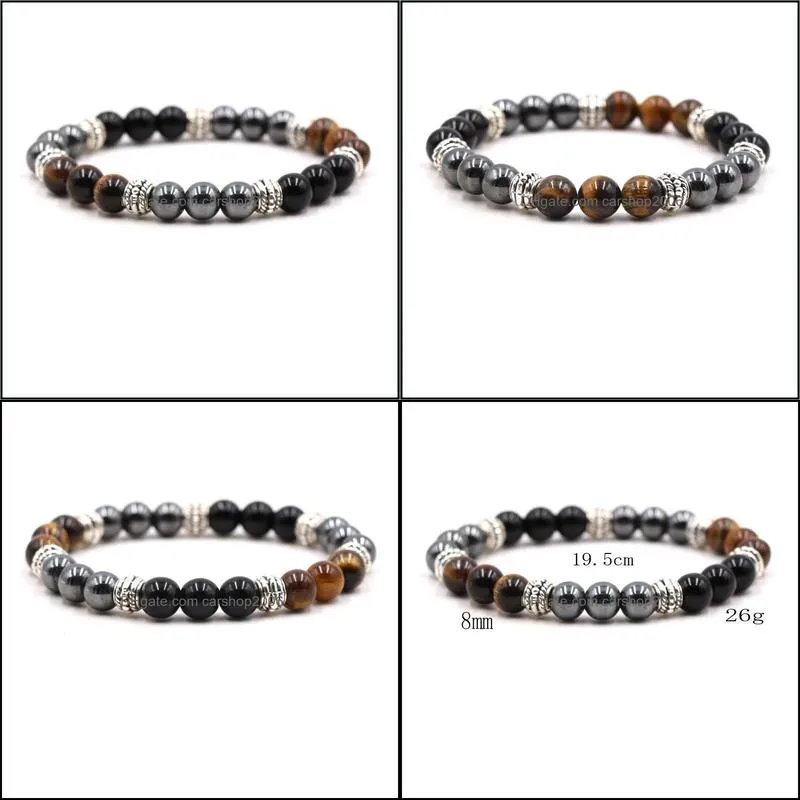 men handmade 8mm buddha tiger eye bracelet hematite stone beads bracelets summer women jewelry gift