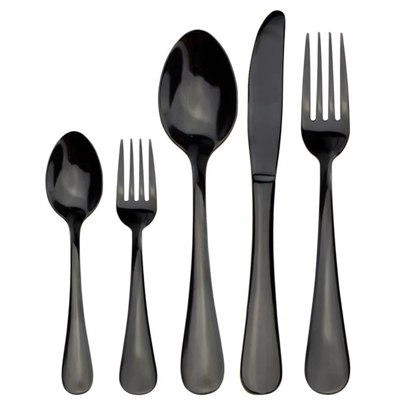 Besteck-Sets, 4 Stück/Set, Glanzschwarz, El-Geschirr-Set, Edelstahl, Kaffeelöffel, Steakmesser, Gabeln, Kuchenschaufel, Westernbesteck, Bankett, Flatwar