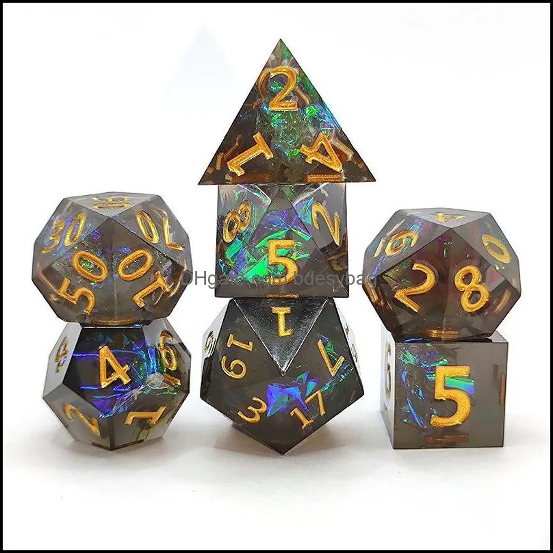 other fantasy mirror resin d4 d6 d8 d10 d12 d20 dice black polyhedral rpg dnd coc set with sharp edge board table games gift