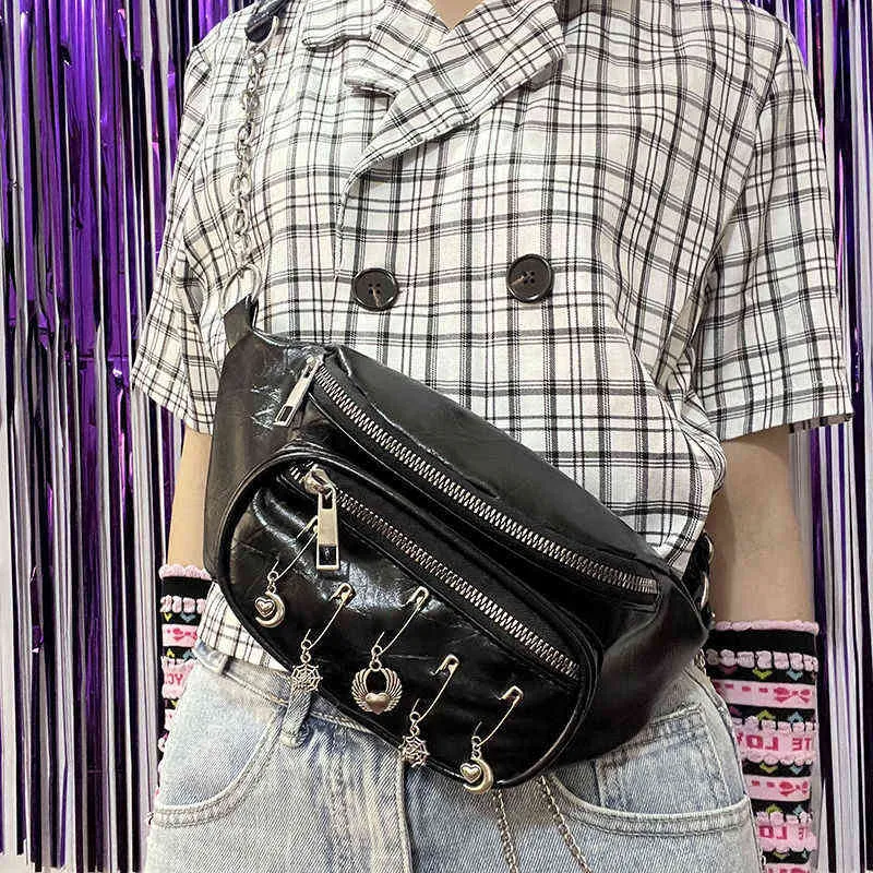 Harajuku gótico gótico bolsa de ombro y2k nova rua de moda legal garotas bolsas crossbody bags punk com zíper punk saco de cinto feminino 220506