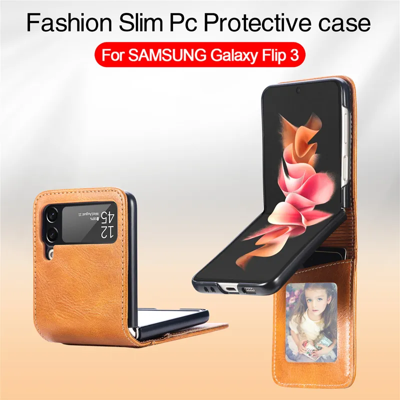 PC Shockproof PUty skórzany portfel do gniazda dla Samsung Galaxy Z Flip 3 5G