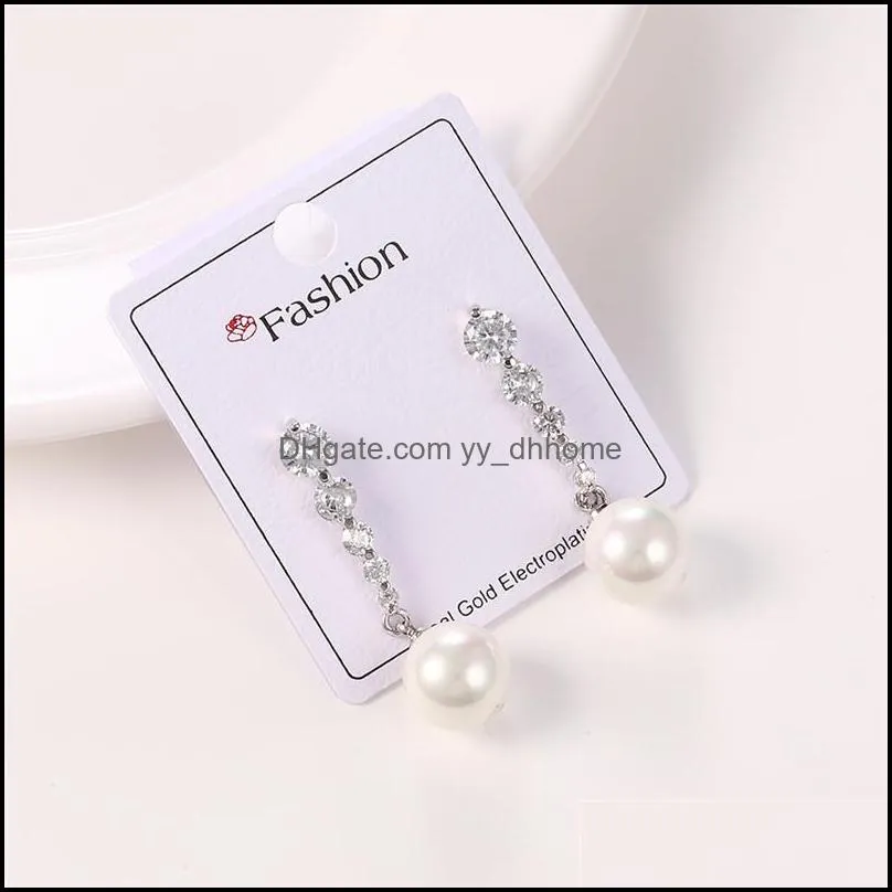 new cubic zircon long pearl pendant stud earrings high quality silver/gold color drop earrings for women jewelry gift-z