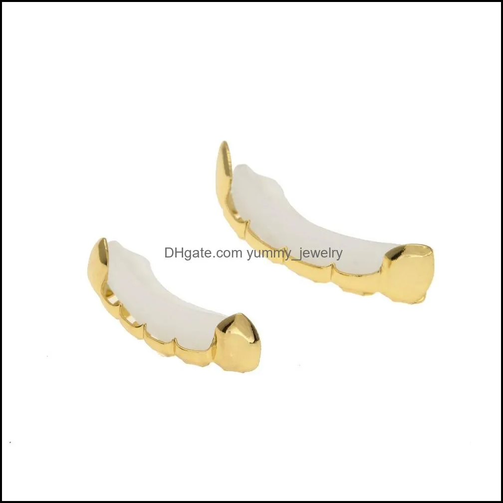 Hip Hop Dracula Vampire Half Grillz Fang Slim 14k Gold Plated Top Bottom Lower Row Slugs Teeth