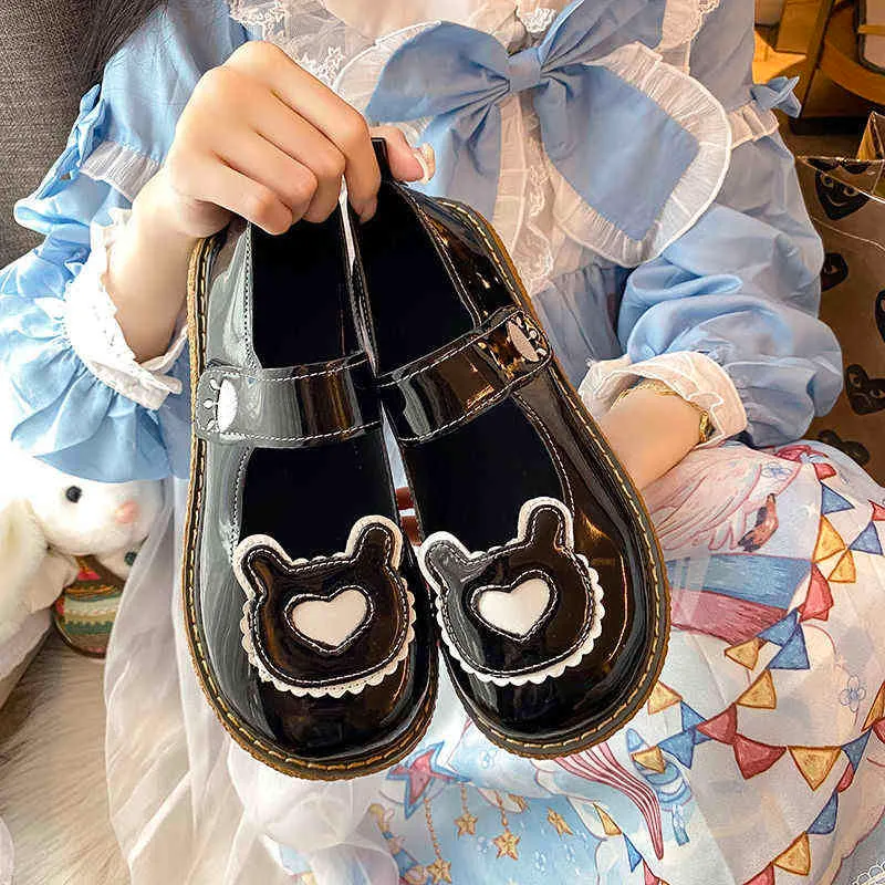 Chaussures habillées kawaii lolita charmant ours patchwork zapatillas mujer filles mary janes pu style étudiant de style japonais sweet femme 220516