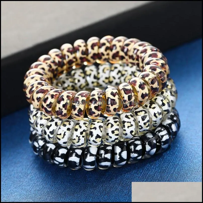 Leopard Telefondraht Kabel Spule Haargummis Mädchen elastische Bänder Ring Seil Druck Armband dehnbares Haarband GGA2799 292 K2 Drop Lieferung 2021