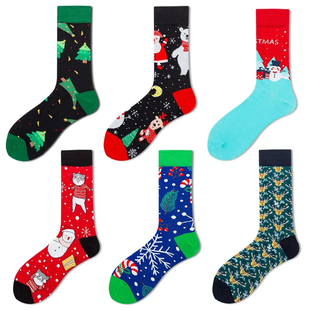 Christmas Socks Cotton Funny Men Graphic Socks Santa Claus Elk Snowman Cartoon Printing 2021 Christmas Gift