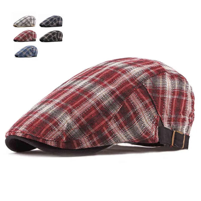 أزياء ربيع الخريف قبعات للرجال قبعات القطن غير الرسمي قبعات Gorras Planas Boinas Plaid Flaid Cap قابلة للتعديل Cap J220722