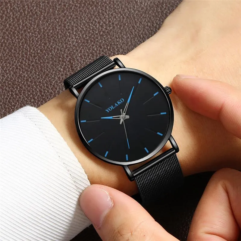 Orologi Da Polso Uomo Orologio Al Quarzo Sottile In Maglia Di Acciaio Inossidabile Moda Casual Sport Allaria Aperta Orologio Da Polso Analogico Maschile Orologio Semplice Relogio Masculino Da 12 16 DH...