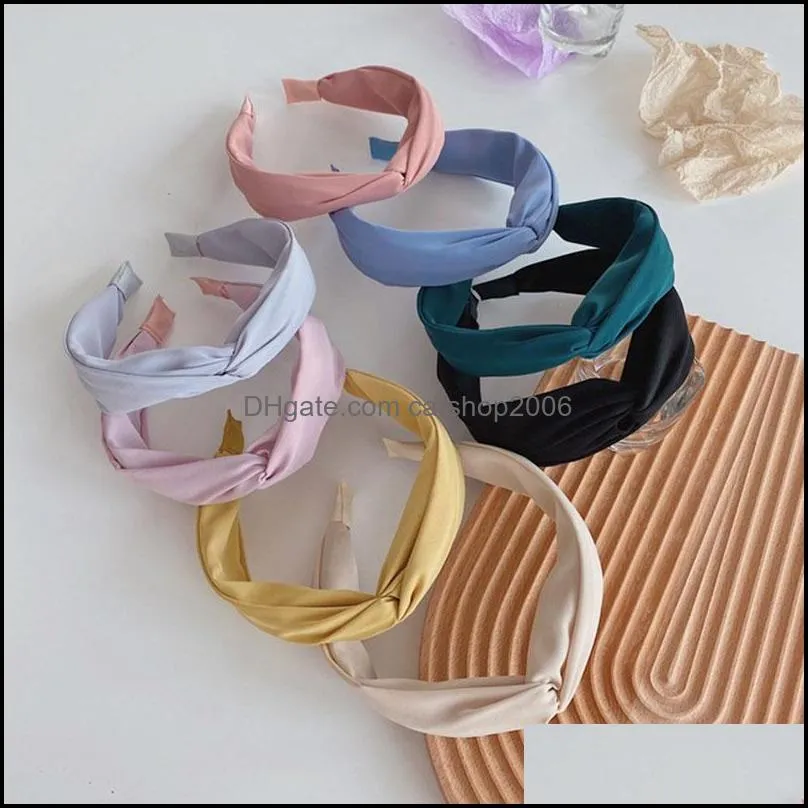 Headbands Hair Jewelry Solid Color Headband Knot Hoop For Women Simple Satin Cloth Fabric Cross Girls Hairband Make Up Accessories Drop Deli