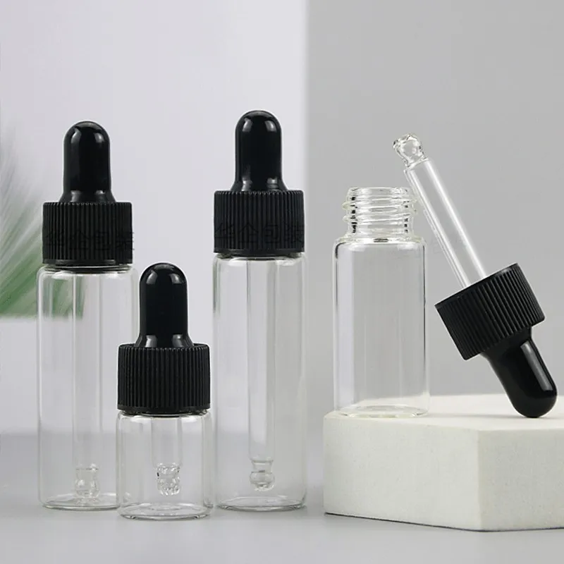 Przezroczysty mini mały luksusowy przezroczystość 5 ml 15 ml 20 ml 20 ml szklanego olejku eterycznego próbka Fila z butelki do butelki do podróży