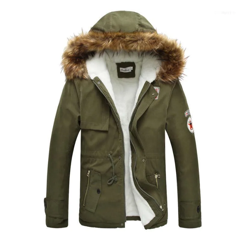 Męskie Park Parkas Hurtownie- Casual Winter Men Fleece Grube Ciepłe Odzież męskie Płaszcze Kurtki Slim Solid Color Hooded Pełna rękaw 1