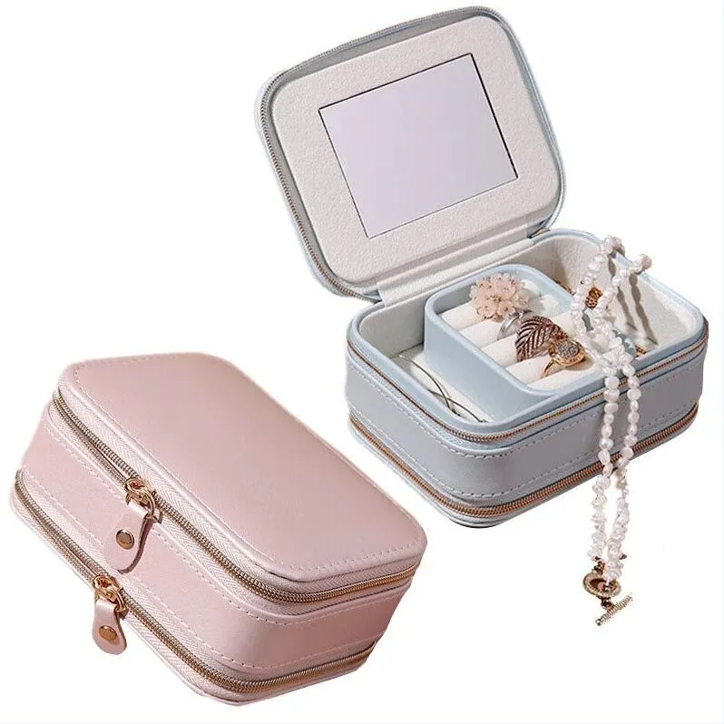 Travel Jewelry Case Small Jewelry Box PU Leather Portable Storage Organizer Double Layer Display Boxes for Rings Earrings Bracelets Necklace