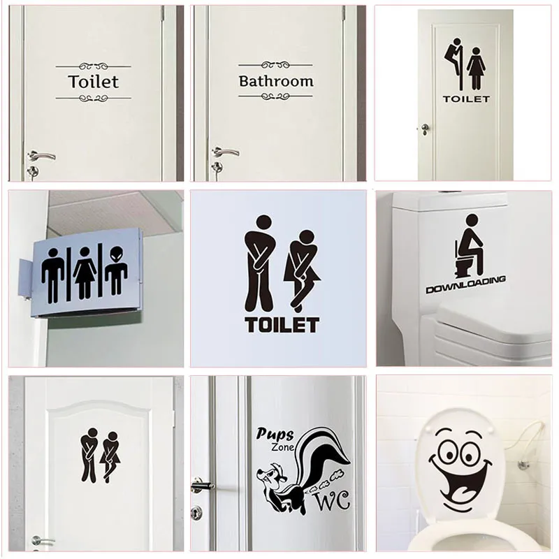 WC Toilet Entrance Sign Set Setors Stickers para Public Place Decoração Criativa Padrão Criativo Decalques de parede Diy Funny Vinyl Mural Art 220716