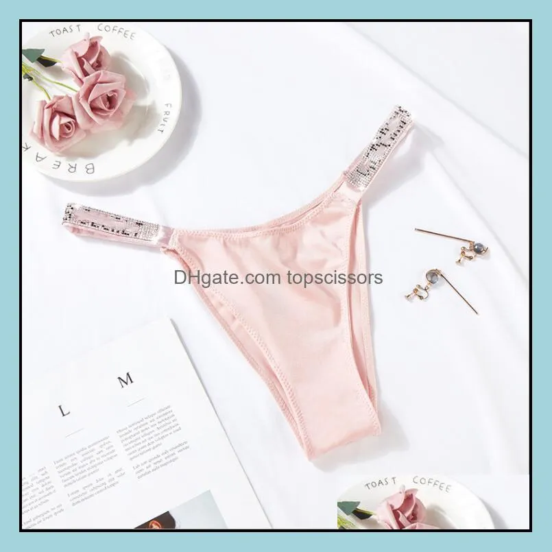 Sexy Rhinestone letters Briefs &Panties Strap Thongs Women`s Buttocks Comfortable Breathable Women Underwear with english name