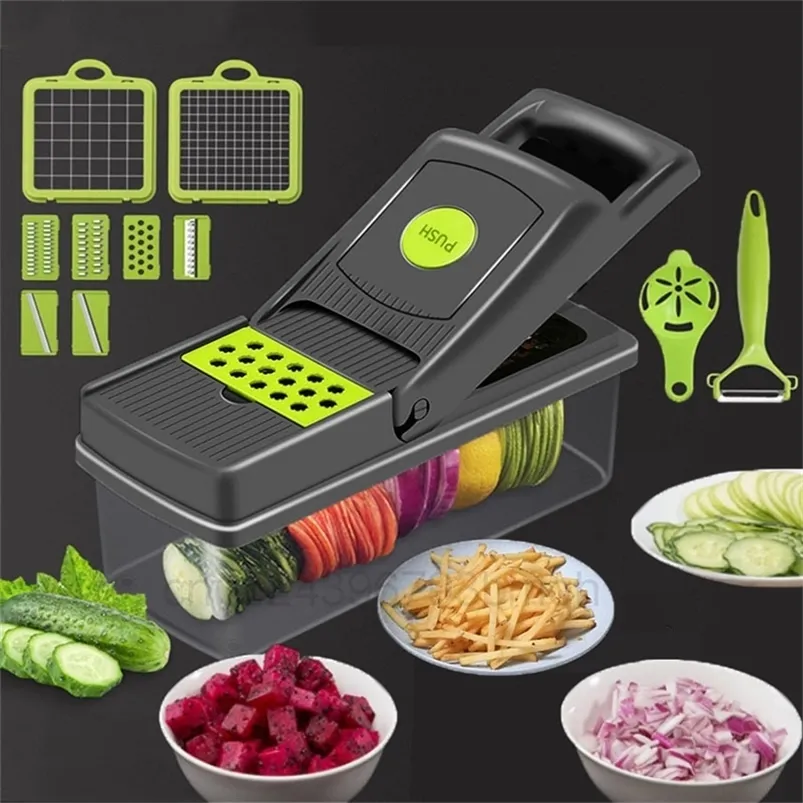 12 in1 mandoline mutfak aksesuarları sebze kesici soyucu kıyıcı dilimleyici meyve patates patatesli çeneli tren sepeti gadget 210318