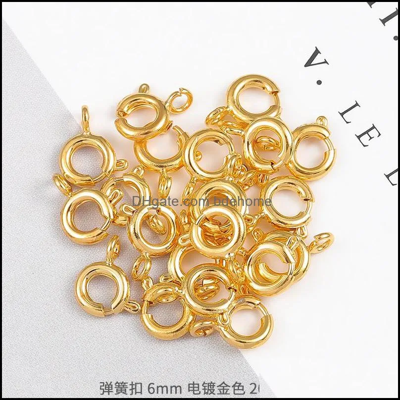 20pcs/lot 6mm Gold Spring Ring Clasp With Open Jump Ring jewelry Clasp For Chain Necklace Bracelet Connectors Jewelry Making 1373 Q2