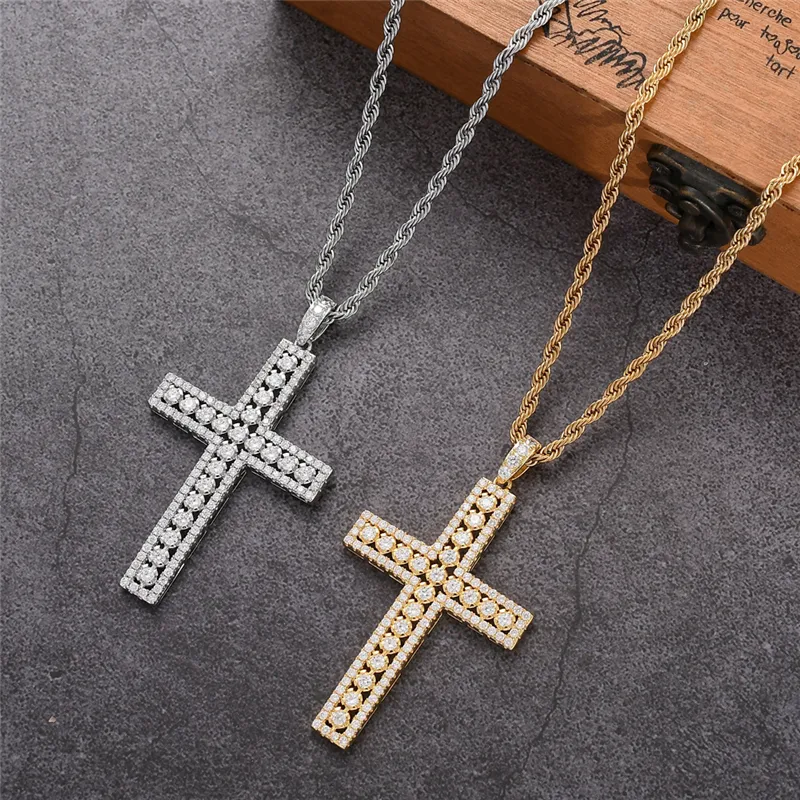 Cubic Zirconia Cross Pendant Halsband 3mm Twisted Rope Chain Real Gold Silver Plated Copper Bling Zircon Necklace For Men Gifts mode