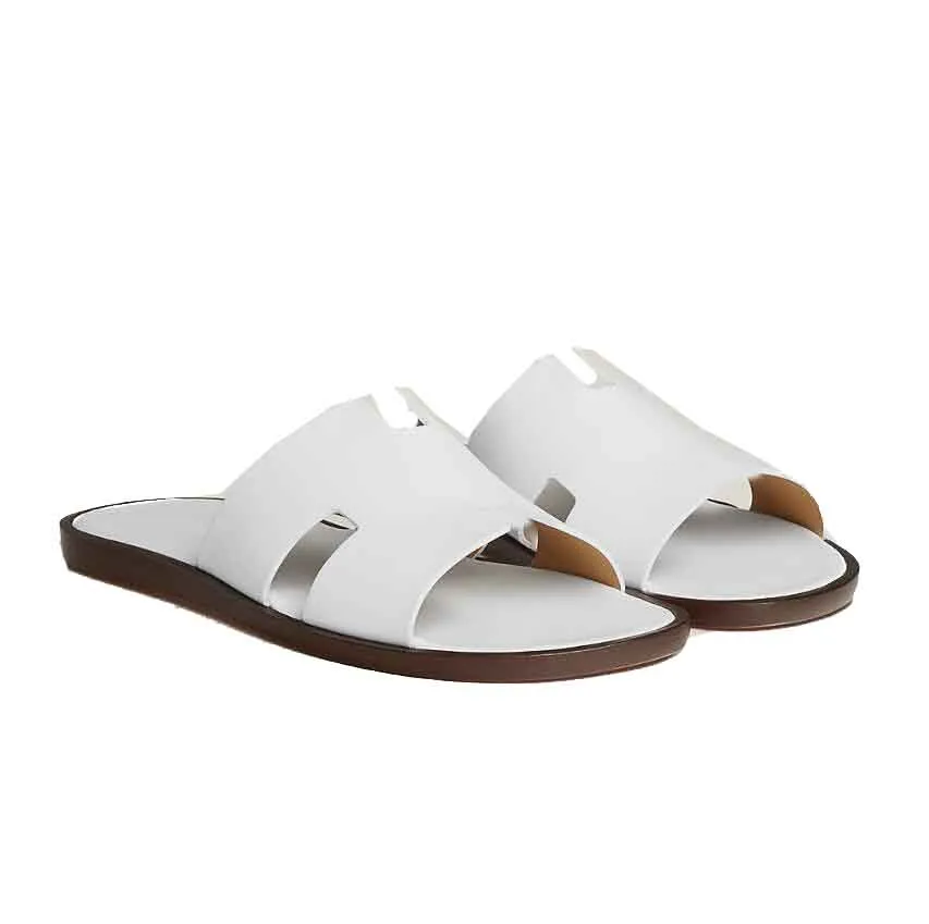 Zomerontwerper Izmir Men Sandalen schoenen kalfsleer leren slip op comfort Walking Flip Flops Casual Gentleman Sandalia's brede platte gladde maat 38-45 HH03