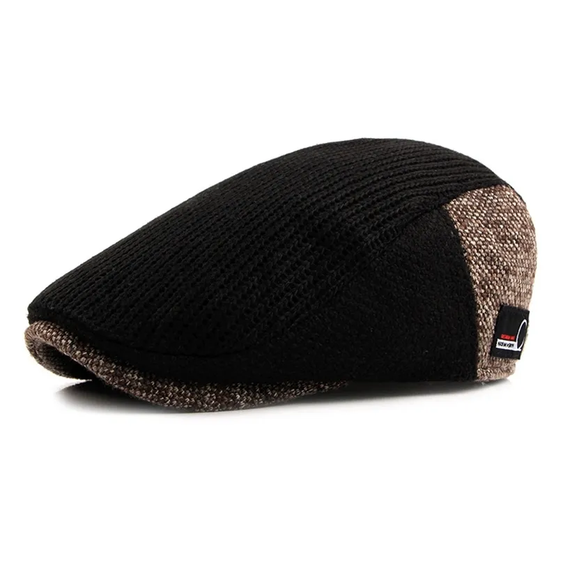 Vintage Cap Autumn Winter Retro Sboy Hat Men Patchwork wełniany dzianinowy kapelusz Cabbie Flat Caps 201216