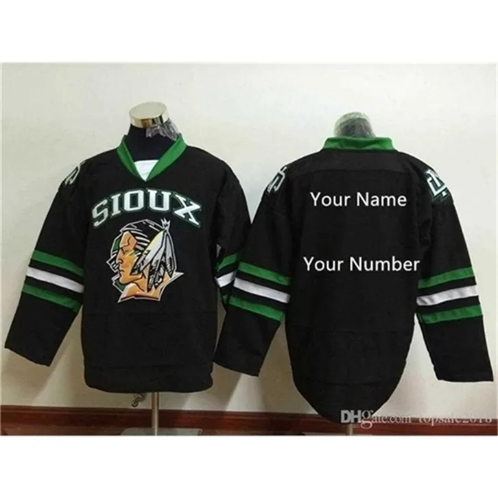 Chen37 C26 NIK1 Custom North Dakota Fighting Sioux Hockey Jersey Limited Mens genaaid Black Green Witte shirts Elke naam Elk nummer