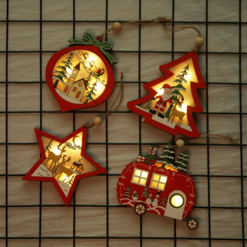 クリスマスの装飾中空の木製ペンダントクリエイティブライト含まれる車の木の飾り装飾子供屋内Y201020202020202020