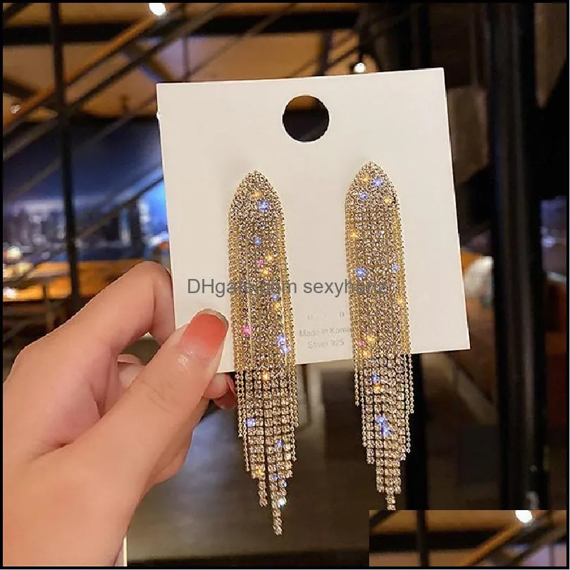 Long Tassel Dangle Drop Earrings For Women Trendy Exaggerated Full Rhinestone Crystal Wedding Ear Accessories Earring Wholesale